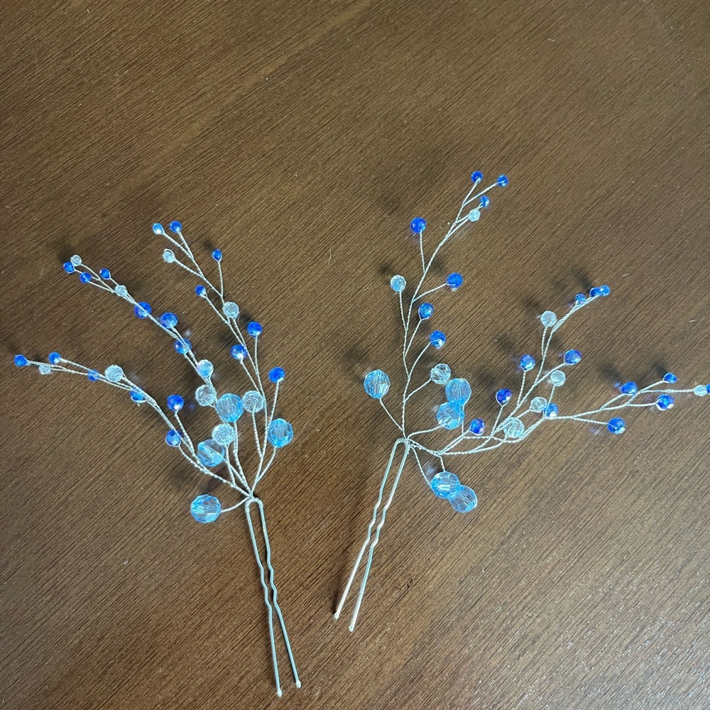 Wedding Something Blue Rhinestone hair comb leaf bead